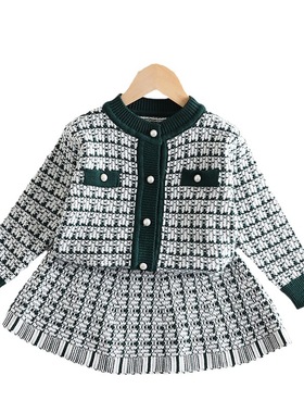 特价撤柜童装秋冬新款小香风针织两件套洋气针织开衫裙KPX23902