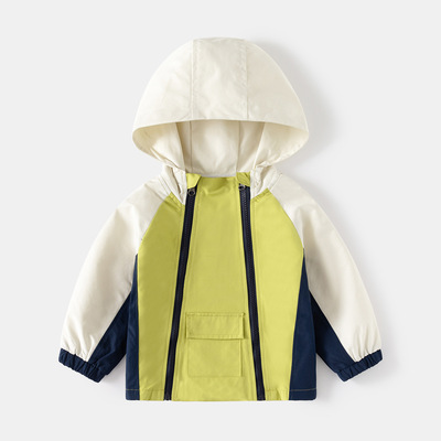 特价撤柜童装儿童连帽外套男童拉链衫拼色冲锋衣双拉链衣wt1933