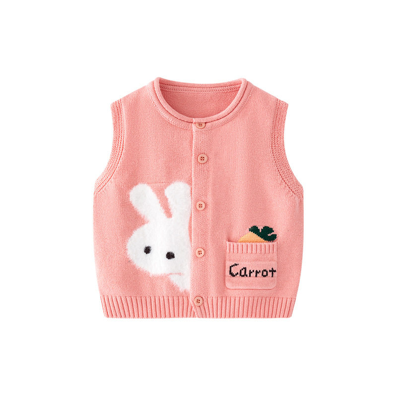 清仓特价撤柜童装小兔子提花A类女童马甲春秋针织 PB1216