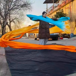 敦煌舞飞天舞长绸舞蓝黄橙舞蹈彩绸真丝电力纺加厚彩带飘带披帛