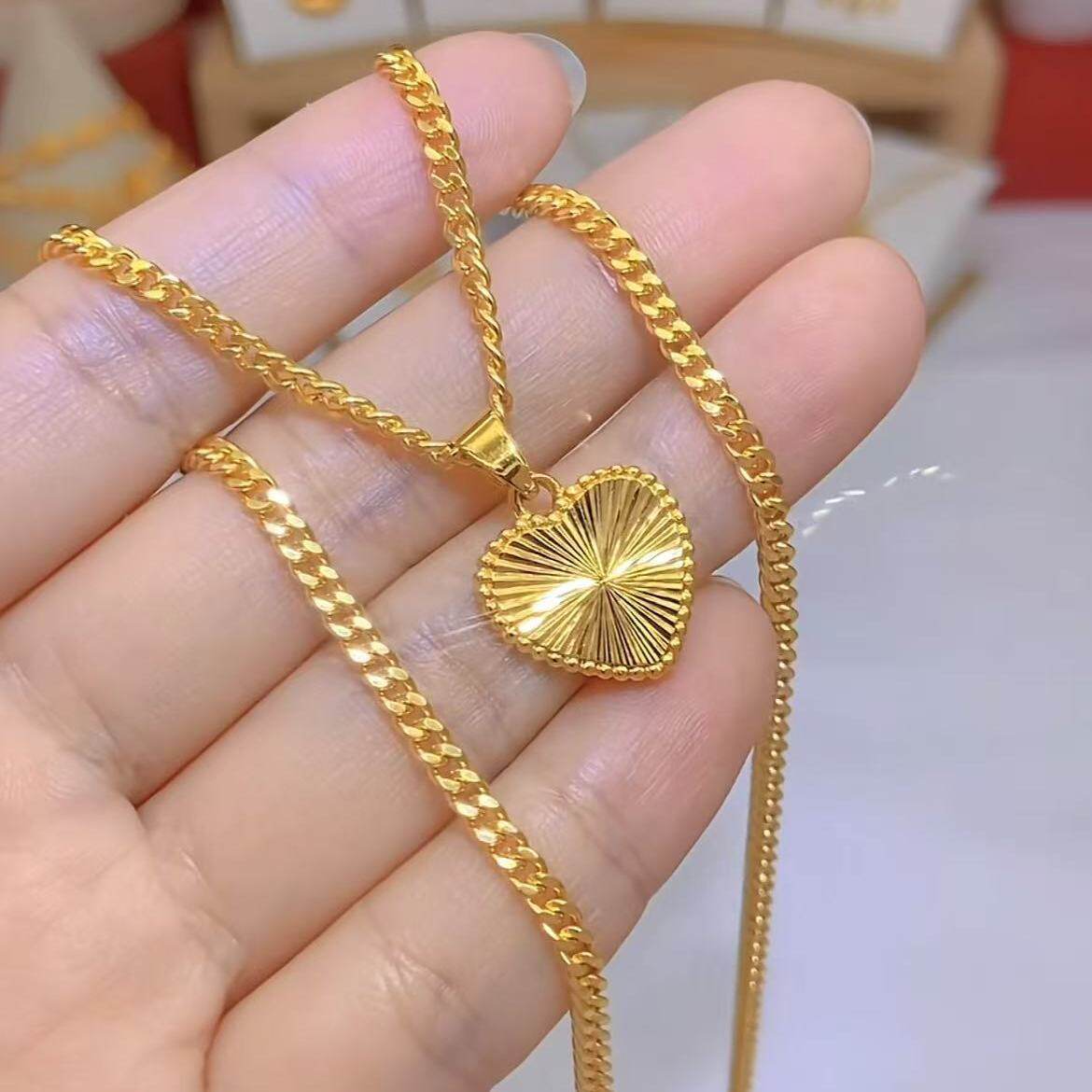 金色双面爱心项链女款2026新款不掉色高级感轻奢小众配饰锁骨链女