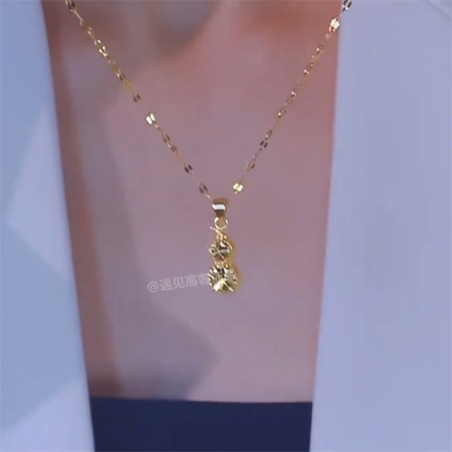 招财纳福小葫芦钛钢项链