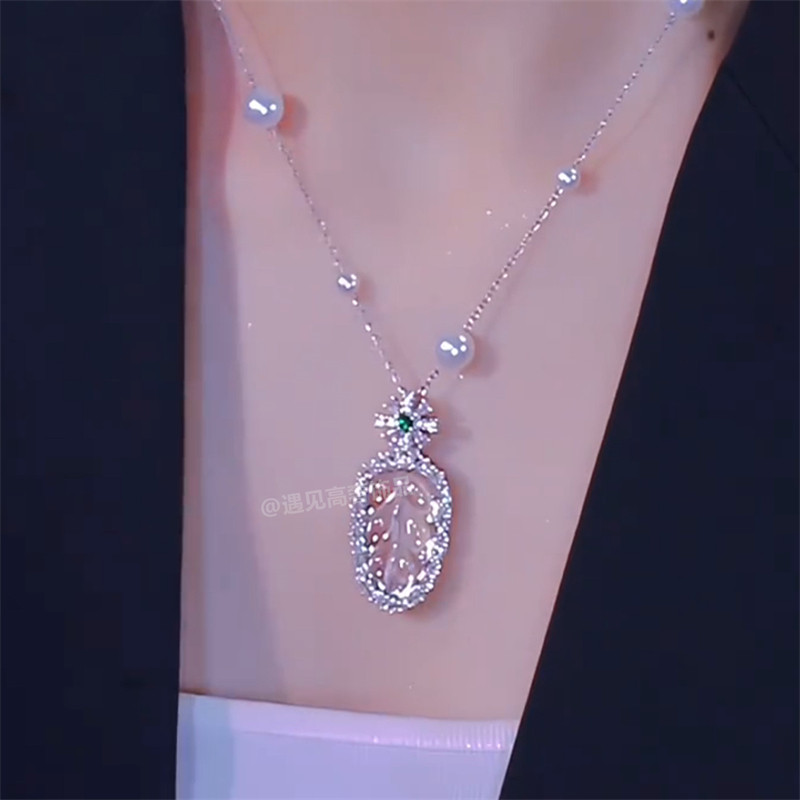 新中式冰透玉髓金枝玉叶项链女