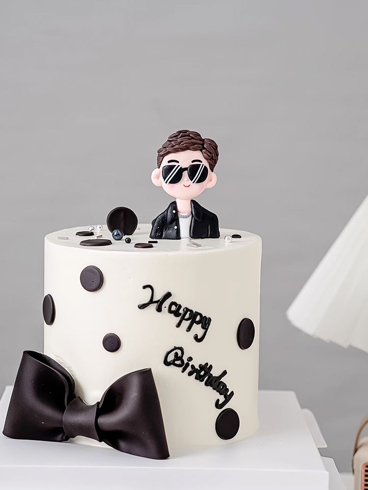 软陶墨镜男孩简约烘焙蛋糕装饰摆件黑色圆点装扮男神生日派对插件