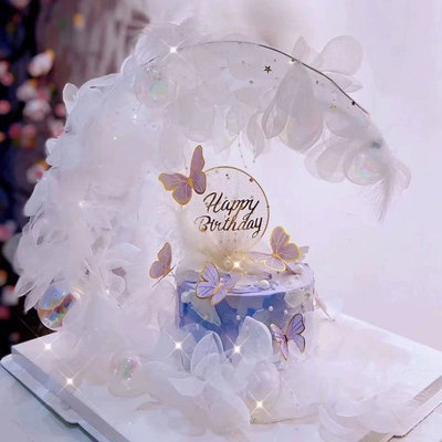 月亮船蝴蝶羽毛纱花唯美生日