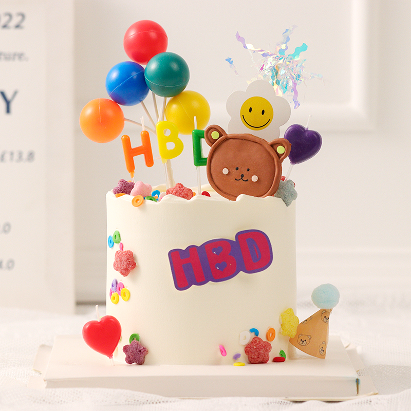 软陶小熊蛋糕彩色hbd网红ins风