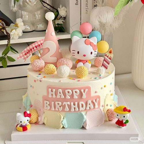 可爱KT猫生日蛋糕装饰HelloKitty凯蒂猫摆件女孩女生甜品装扮插件