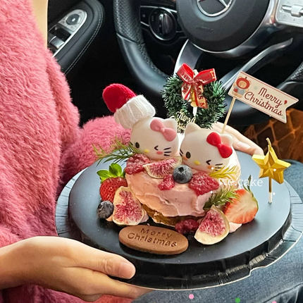 2026圣诞节快乐插旗蛋糕装饰kt猫摆件hellokitty甜品烘焙装扮插件