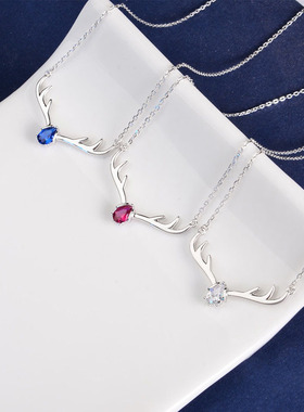 靡鹿S925纯银颈链小鹿角项链女锁骨链短链一鹿有你项链 吊坠女款