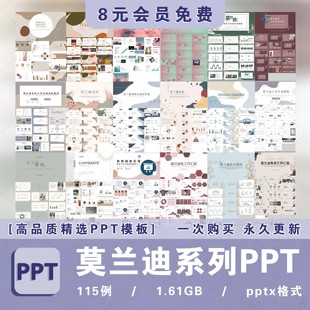 莫兰迪色系风格ppt模板高端复古撞色简约线条设计动态PPT素材模板