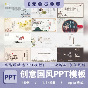 ppt模板国风高端古典山水墨国学古风幻灯片报告答辩动态模版素材