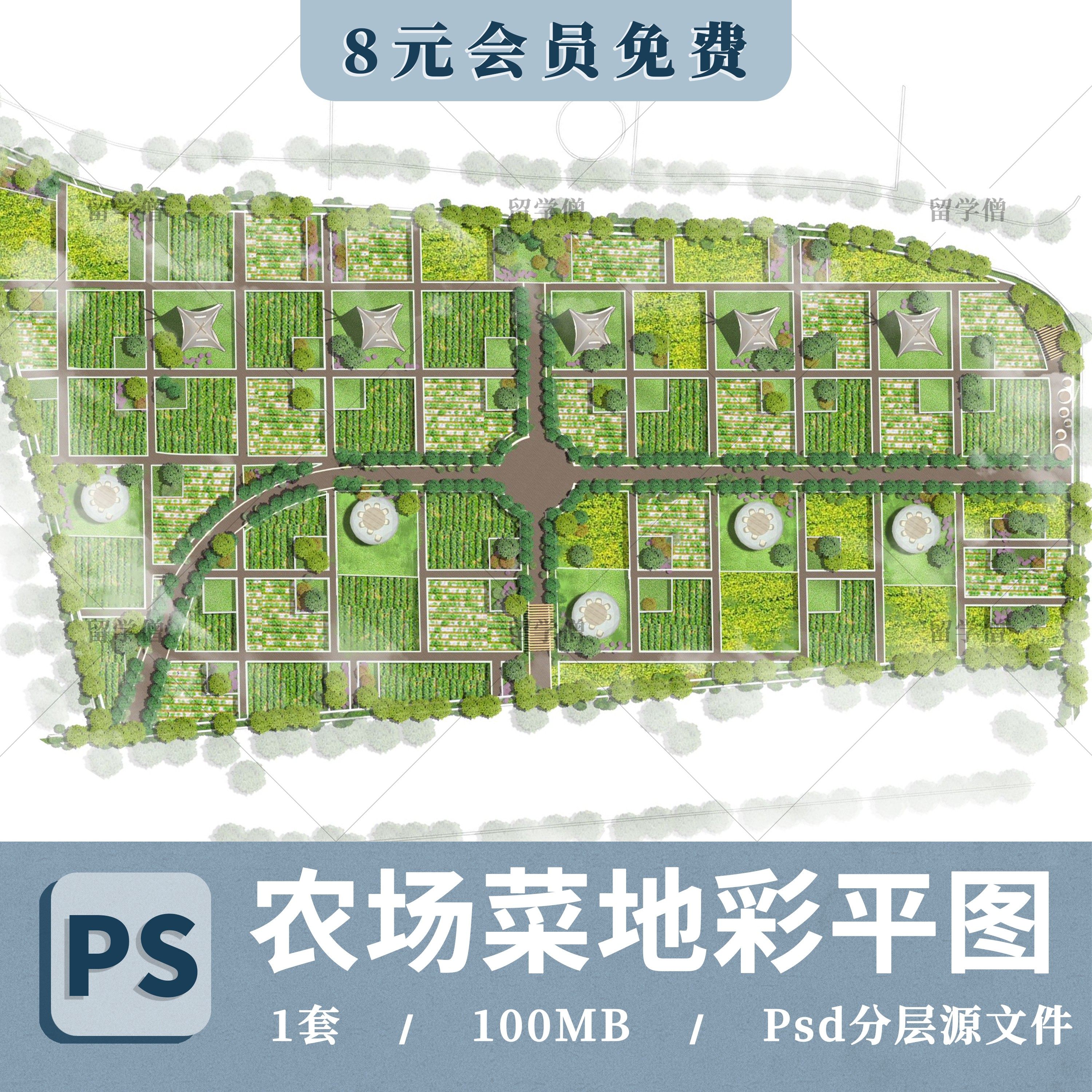 美丽乡村农业农场菜园规划彩平图ps菜地蔬菜平面贴图psd分层素材