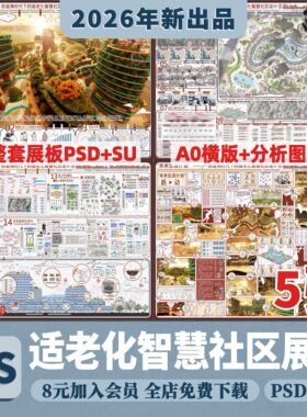 2026适老化智慧社区设计ps展板模板版A1A0su模型psd分层整套方案