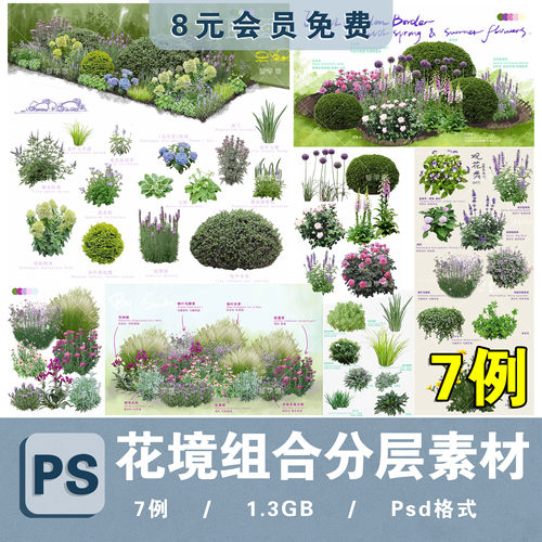 PS花镜花境灌木花丛组团设计组合花卉植物配置效果图PNG免扣素材
