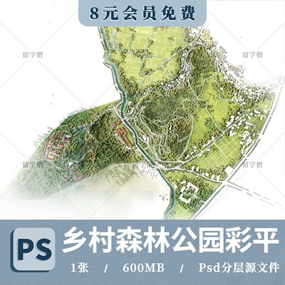 2024乡村森林公园ps景观彩平图规划总平山体公园总彩平图psd分层