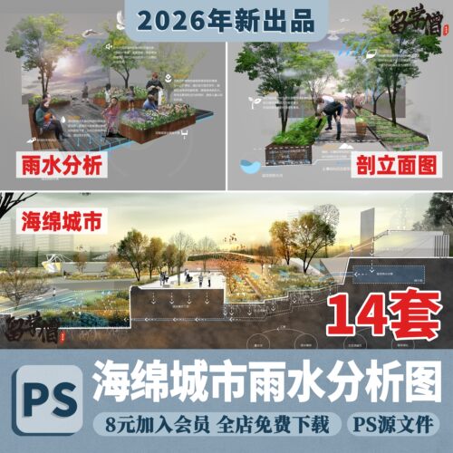 生态雨水花园分析竞赛风海绵城市公园排水收集景观透视效果分析图