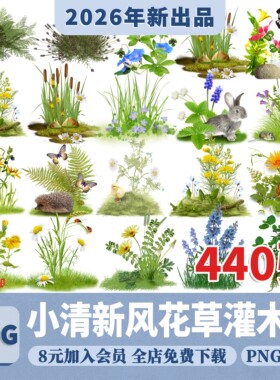 园林景观花草绿叶杂草水草灌木丛观赏植物png免抠图procreate素材