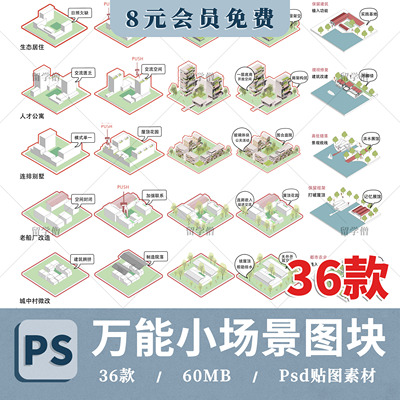 竞赛风PS景观建筑小场景模块空间改造策略设计分析图PSD免扣素材