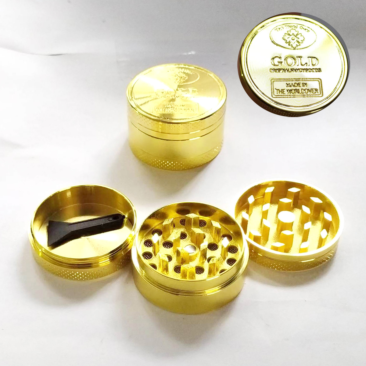 40mm3层金币图案磨烟器GOLD碎烟器金色卷烟器spice grinder