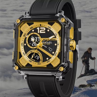 SMAEL斯麦尔方形大表盘电子手表男士运动防水夜光学生腕表青少年