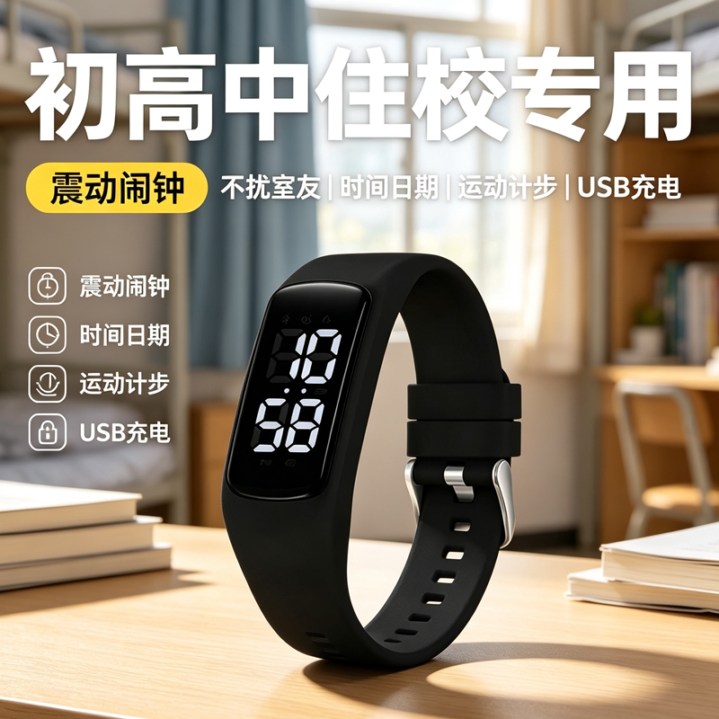 无声震动闹钟手环初高中学生住校专用防水叫醒电子运动多功能手表