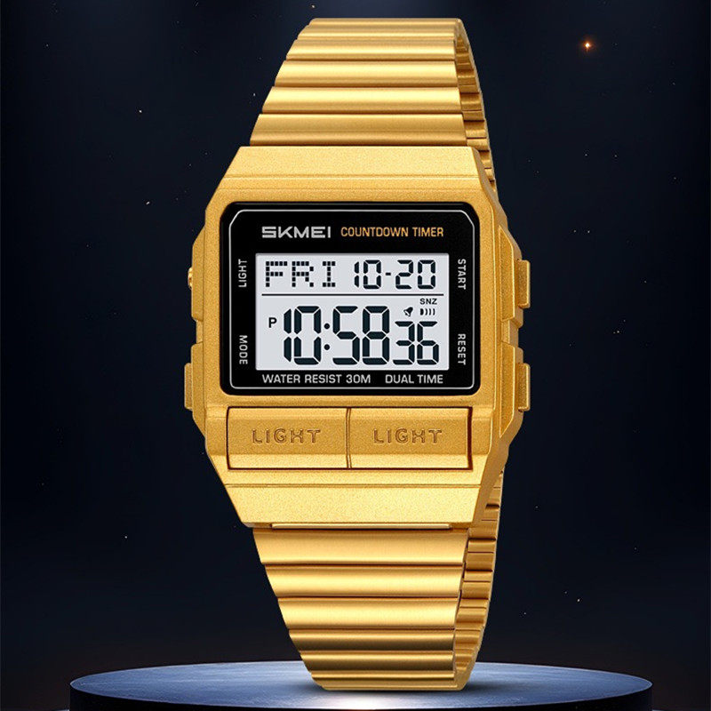 skmei时刻美简约时尚学生男款女款手表多功能双时间运动防水电子