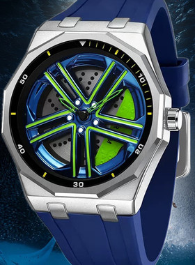 SANDA正品rs7男士旋转刹车卡钳汽车改装镂空防水男士te轮毂37手表