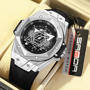 几何新概念大表盘刺青手表潮流帅气镂空全自动男士防水夜光石英表