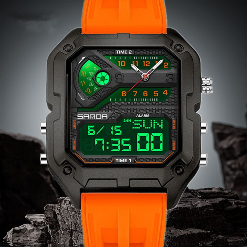 方形三机芯系列轻奢高档运动男士多功能防水夜光学生小众电子手表