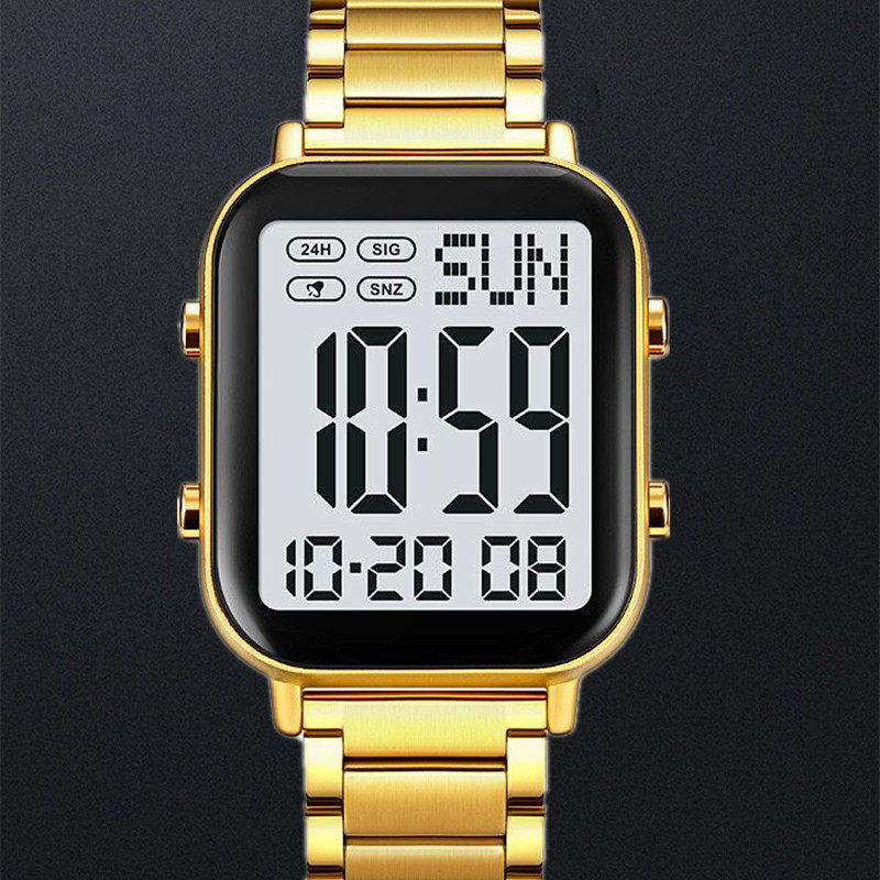 时刻美新款时尚青少年男士夜光闹铃国产防水方形电子夜光学生手表