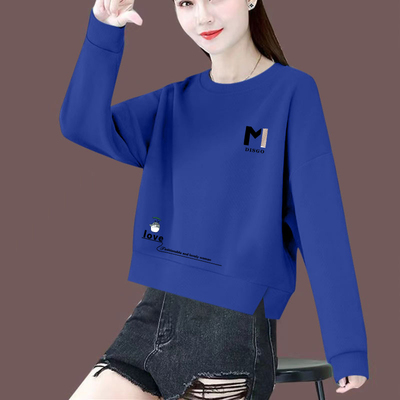 春秋季长袖宽松印花纯棉T恤女