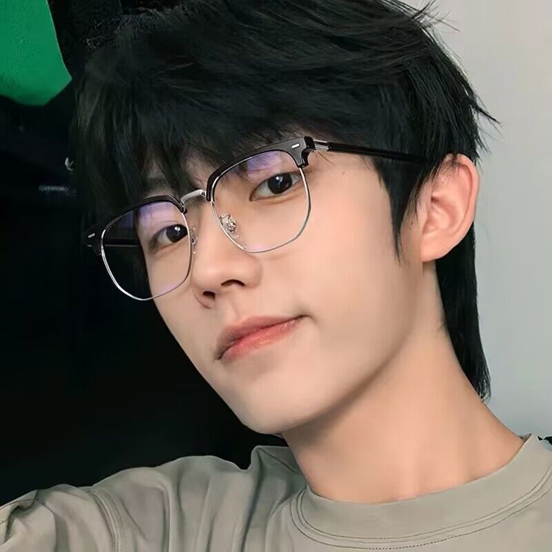 痞帅文艺复古半框眼镜男款近视