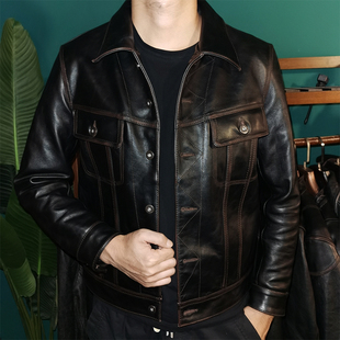 新品推荐风暴骑士茶芯马皮皮衣外套夹克美式复古牛仔男士夹克短款