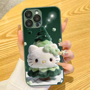 适用iphone17Promax手机壳苹果16套VIVO渐变毛绒hellokitty圣诞树KT毛茸凯蒂猫OPPOReno15C华为nova15荣耀WIN