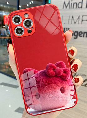 适用苹果17Pro手机壳iphoneAIR套X渐变毛绒hellokitty毛茸KT凯蒂猫OPPO红色VIVOS50Promini华为mate80荣耀500