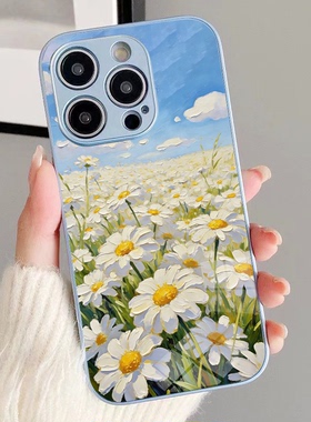 适用春天小雏菊小清新华为nova15荣耀magic8proair手机壳VIVOS50宫崎骏油画野菊花朵玻璃OPPOReno15C一加ACE6