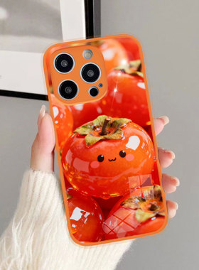 适用小米17promax手机壳红米K90p保护套note15可爱Turbo4卡通K80水晶柿子独特橙色柿柿如意苹果17pro一加ACE6