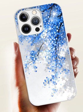 适用水彩蓝色小碎花春日花朵唯美浪漫VIVOX200ultra华为Pura70Pro手机壳OPPOreno14荣耀X60GT畅享80苹果17Air