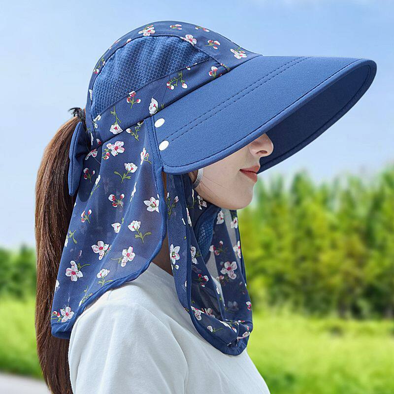 骑车防晒夏季遮阳帽新款紫外线户外太阳帽面罩遮脸帽子采茶护颈