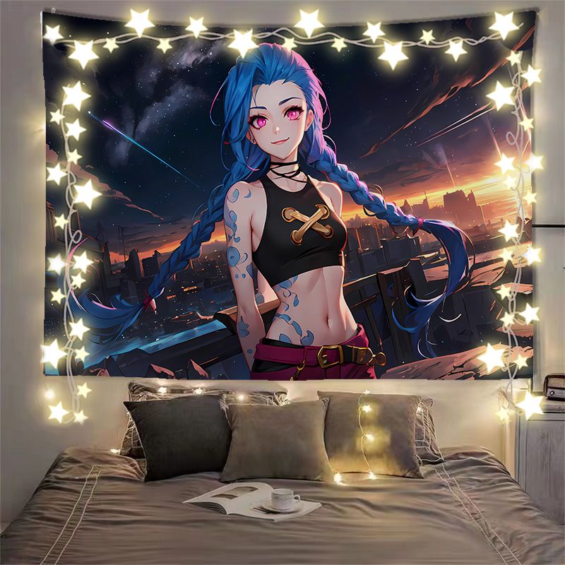 金克斯海报背景布英雄联盟动漫插画LOL网吧电竞房间寝室装饰挂布