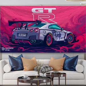 跑车插画周边海报背景布尼桑GT-R宝马保时捷911装饰房间挂毯挂布
