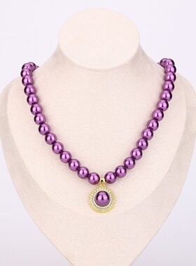 深紫贝壳项链白珍珠锁骨链镶锆石黄金五彩黑色劲链送妈妈生日礼物