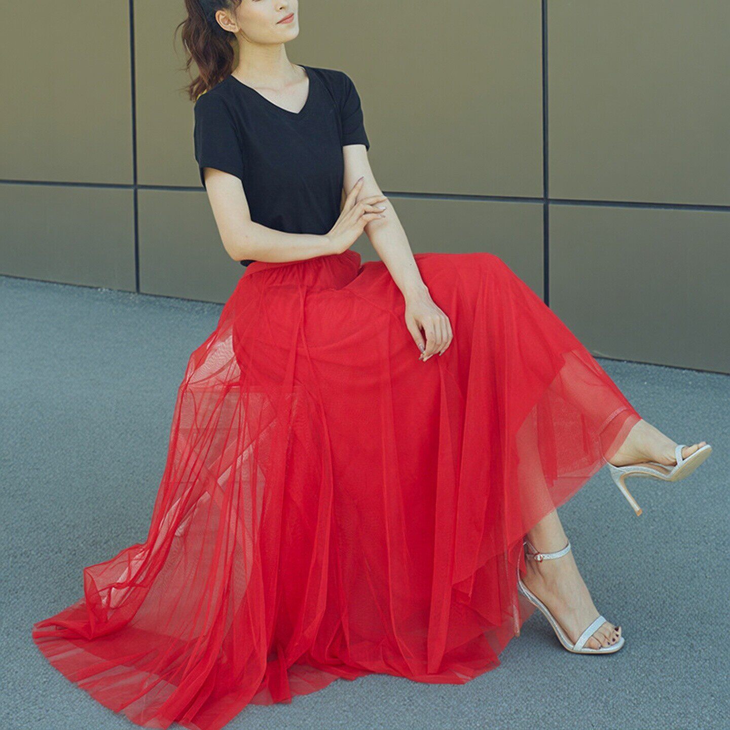 2026新款网纱半身裙女白色高腰大码中长款a字大摆垂感长裙跳舞裙