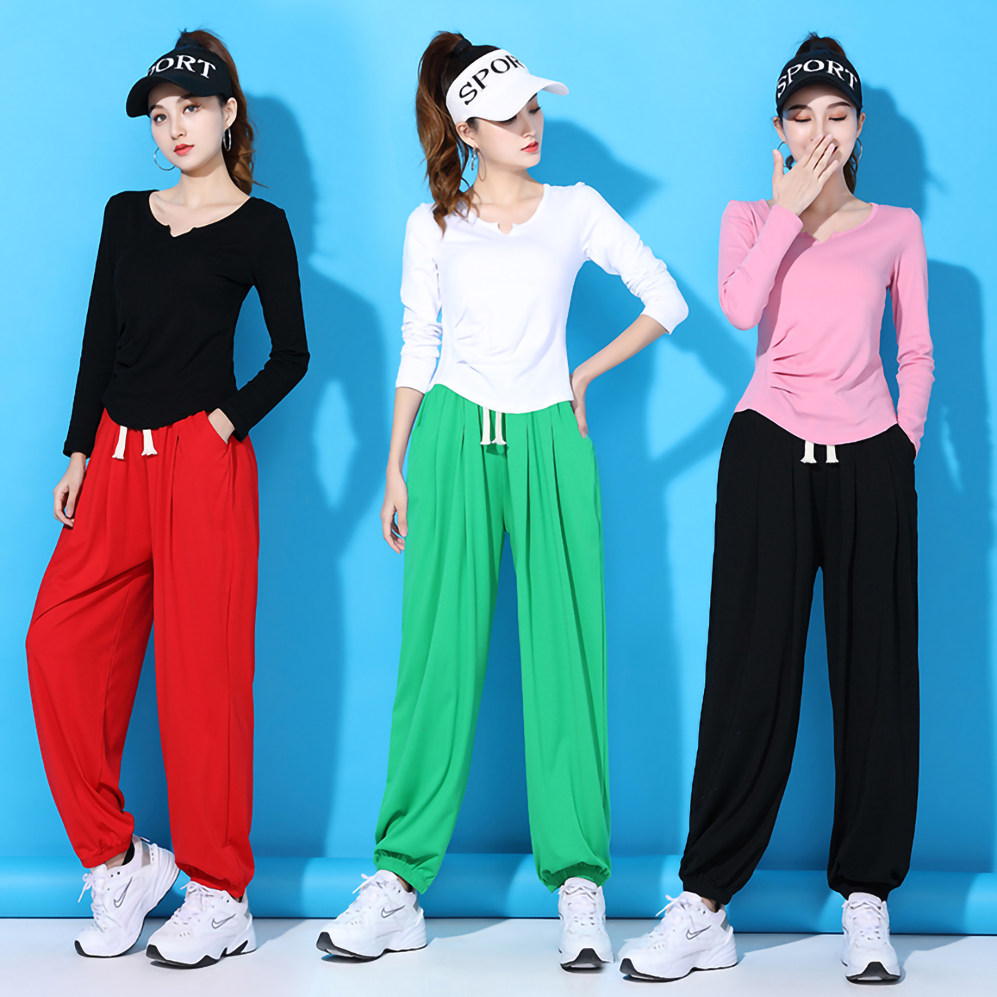 运动套装女广场舞服装新款舞蹈服纯棉上衣长袖裤子跳舞健身操衣服