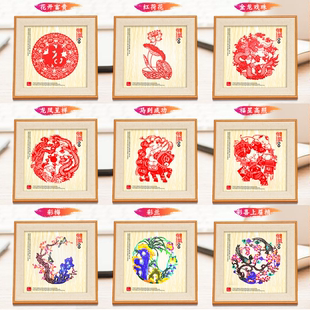 非遗文创产品中国民间艺术剪纸传统福字窗花木框纯手工礼品送老外