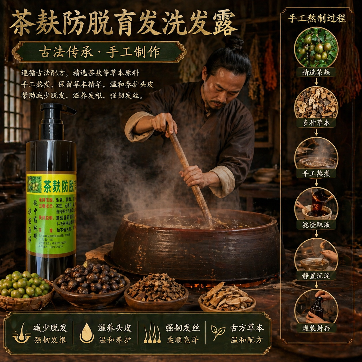 【老手艺中药】茶籽传统洗发水茶麸防脱育发洗固发洗发水