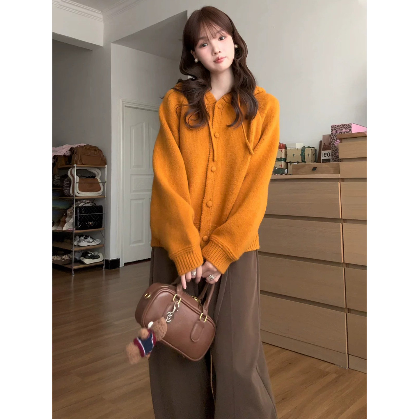 韩系巨好看的橘色套装女秋季新款大码套装