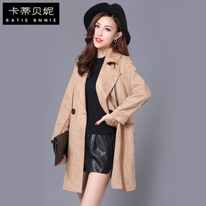 2019法式鹿皮绒秋冬高端大码修身鹿皮绒女衣女气质中长款大衣外套