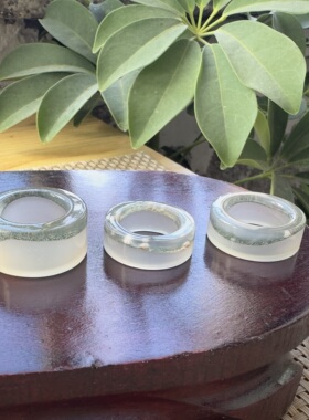 花语玉髓 天然海洋玉髓马料高冰满圈绿朱砂绿幽灵玛瑙扳指戒圈