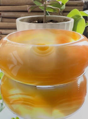 花语玉髓 天然巴西料冰透油润粉色系加宽加厚版玛瑙手镯圈口61.5